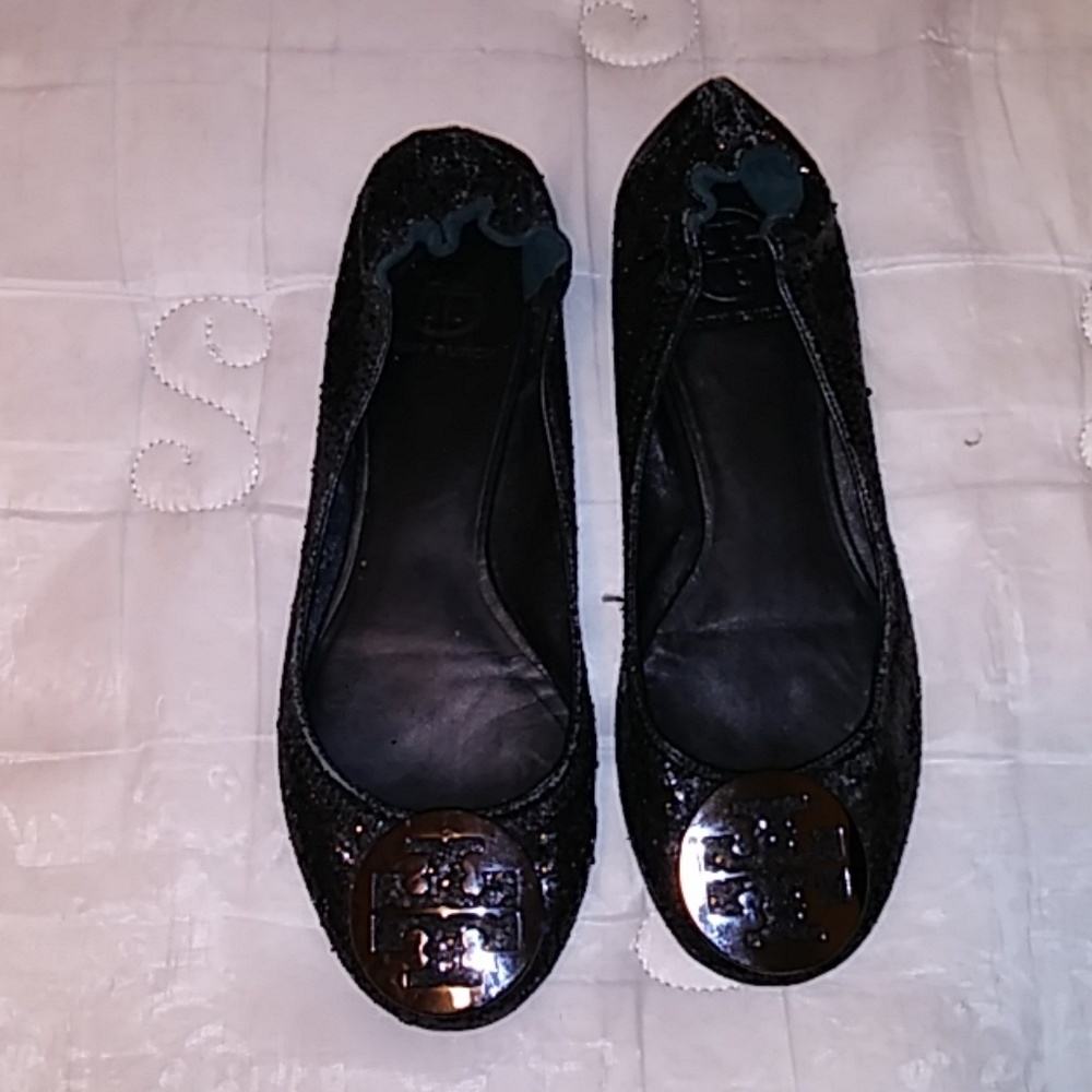 Black sparkly Tory slip on shoes